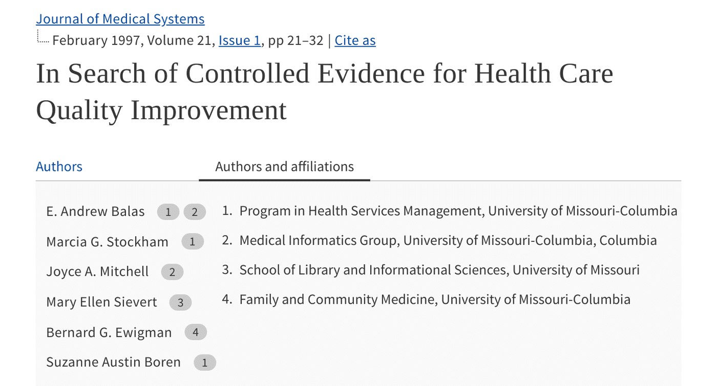 Author affiliations of a scholarly article
